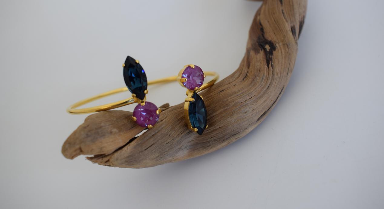 Santorini Bracelet – handmade Greek hammered jewelry with Swarovski crystals, available in 18K gold and silver plated.