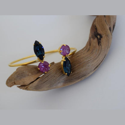 Santorini Bracelet – handmade Greek hammered jewelry with crystals, available in 18K gold and silver plated.