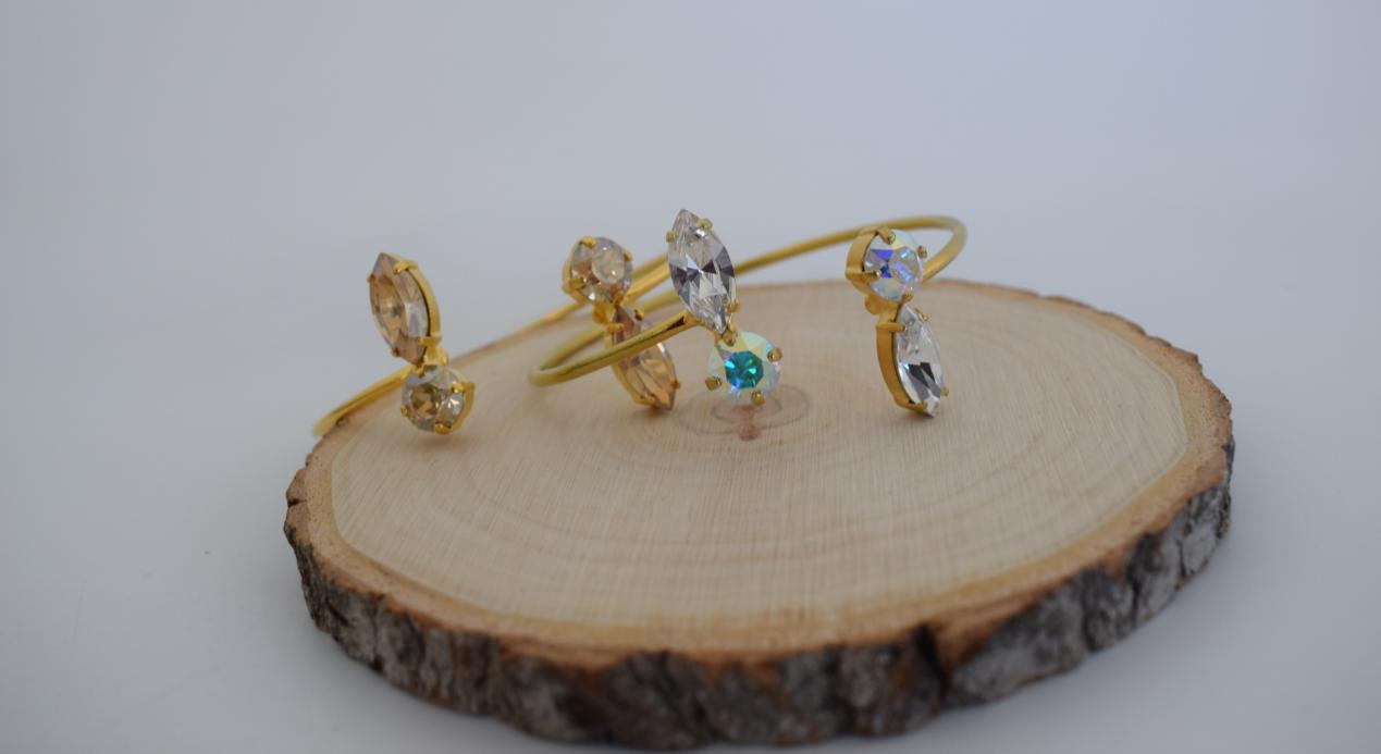 Santorini Bracelet – handmade Greek hammered jewelry with Swarovski crystals, available in 18K gold and silver plated.