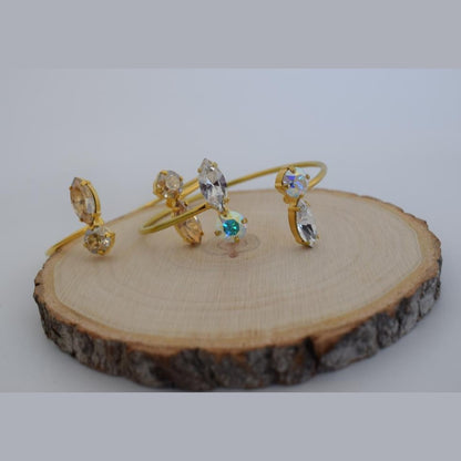 Santorini Bracelet – handmade Greek hammered jewelry with crystals, available in 18K gold and silver plated.