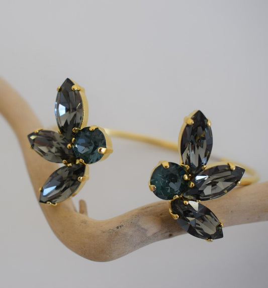 Amaryllis Bracelet – handmade Greek hammered jewelry with blue Swarovski crystals, available in 18K gold or silver plated.