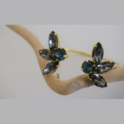 Amaryllis Bracelet – handmade Greek hammered jewelry with blue crystals, available in 18K gold or silver plated.