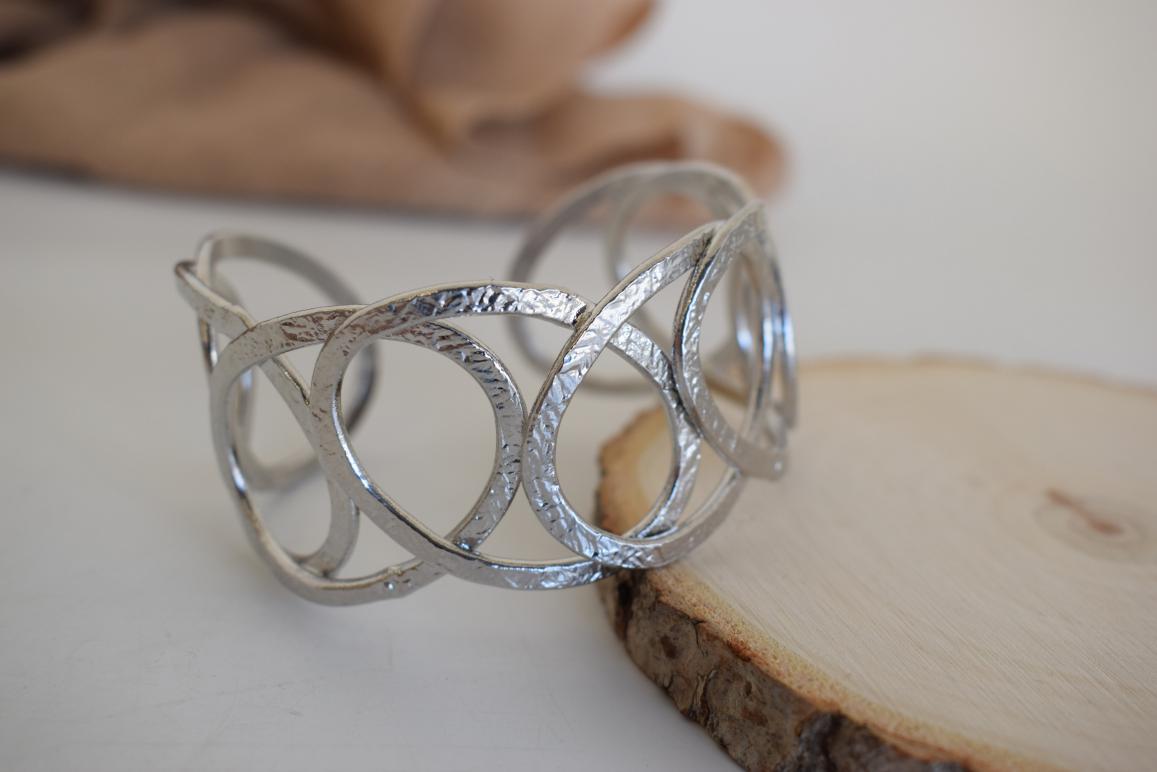 Handmade Hydor bracelet, Greek hammered jewelry in 18K gold or silver plated with flowing openwork sculptural design.