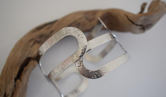 Handmade Galatea bracelet, Greek hammered jewelry available in 18K gold or silver plated with sculptural openwork design.