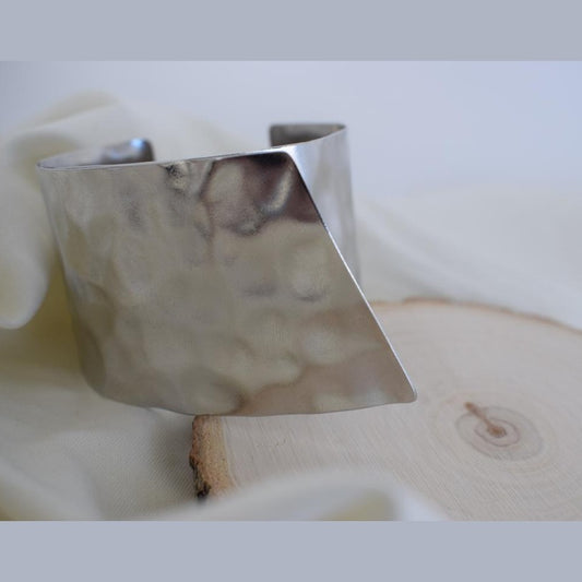 Handmade Knossos bracelet, Greek hammered jewelry in 18K gold or silver plated with sculptural overlapping cuff design.