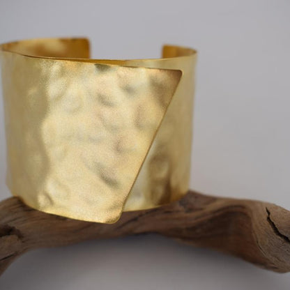 Handmade Knossos bracelet, Greek hammered jewelry in 18K gold or silver plated with sculptural overlapping cuff design.
