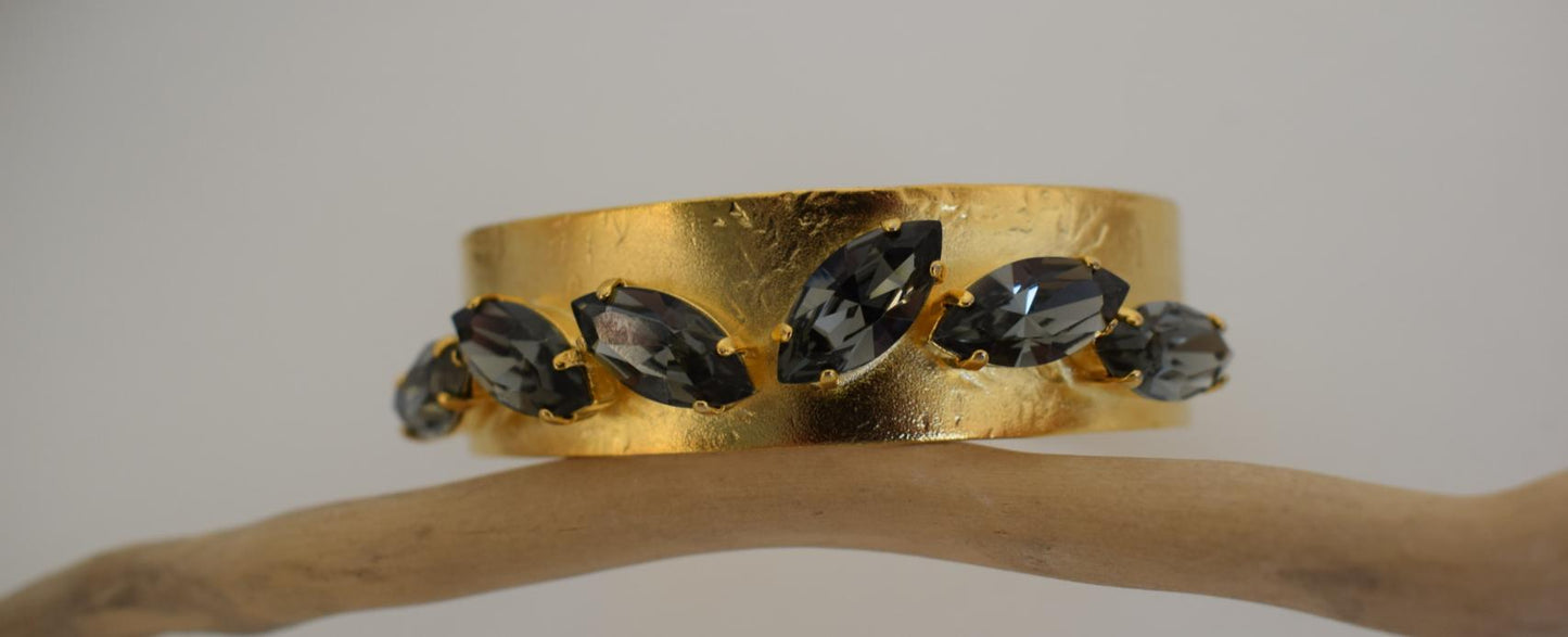 Handmade Hyacinth bracelet, Greek hammered jewelry in 18K gold or silver plated with multiple Swarovski crystals.