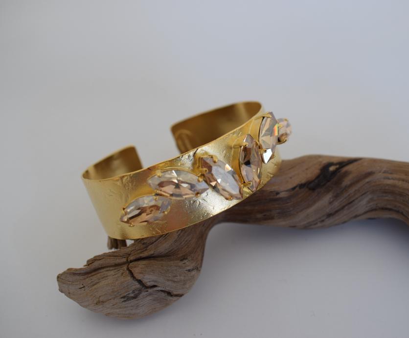 Handmade Hyacinth bracelet, Greek hammered jewelry in 18K gold or silver plated with multiple Swarovski crystals.