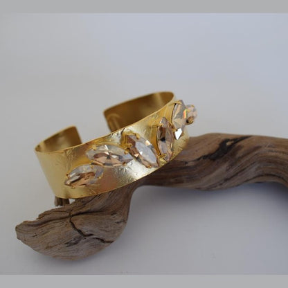 Handmade Hyacinth bracelet, Greek hammered jewelry in 18K gold or silver plated with multiple crystals.