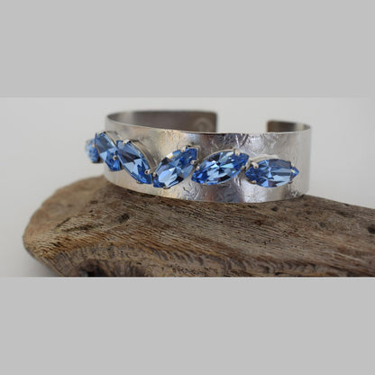 Handmade Hyacinth bracelet, Greek hammered jewelry in 18K gold or silver plated with multiple crystals.