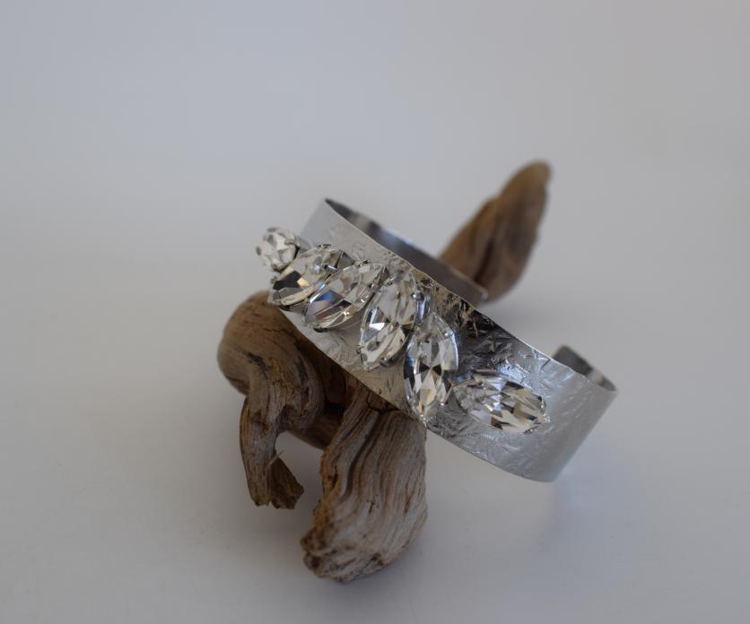 Handmade Hyacinth bracelet, Greek hammered jewelry in 18K gold or silver plated with multiple Swarovski crystals.