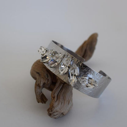 Handmade Hyacinth bracelet, Greek hammered jewelry in 18K gold or silver plated with multiple crystals.