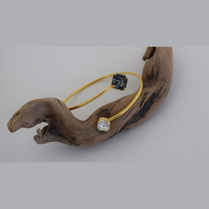Handmade Asteria bracelet, Greek hammered jewelry in 18K gold or silver plated with two crystal stones.