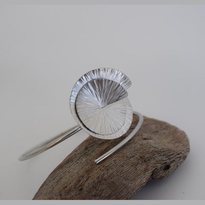 Handmade Noufaro bracelet, Greek hammered jewelry in 18K gold or silver plated with sculptural double-disc design.