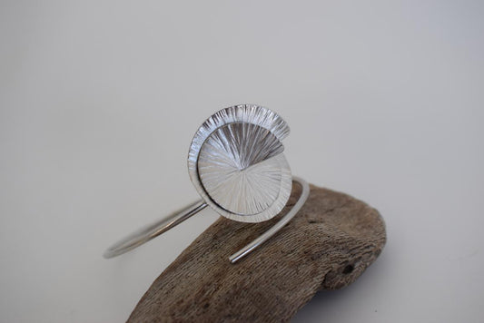 Handmade Noufaro bracelet, Greek hammered jewelry in 18K gold or silver plated with sculptural double-disc design.