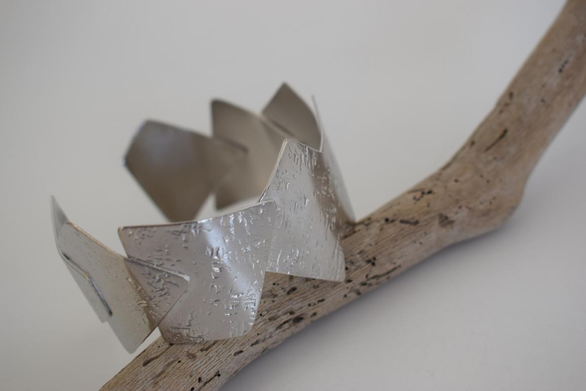 Handmade Meteora bracelet, Greek hammered jewelry in 18K gold or silver plated with angular sculptural geometric plates.