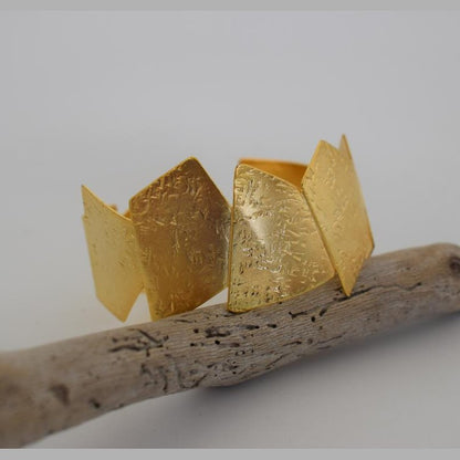 Handmade Meteora bracelet, Greek hammered jewelry in 18K gold or silver plated with angular sculptural geometric plates.
