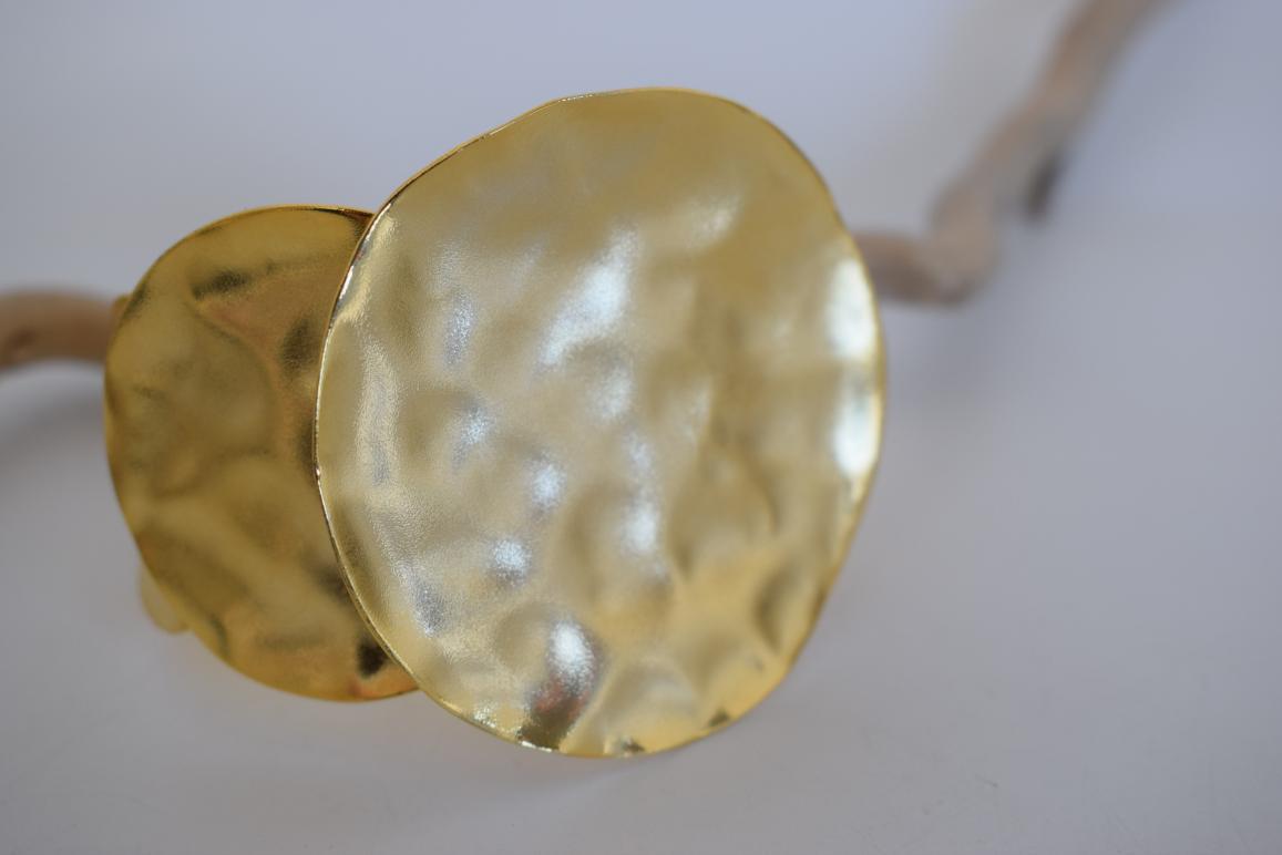 Echo bracelet, handmade Greek hammered jewelry with sculptural circular design, available in 18K gold or silver plated.