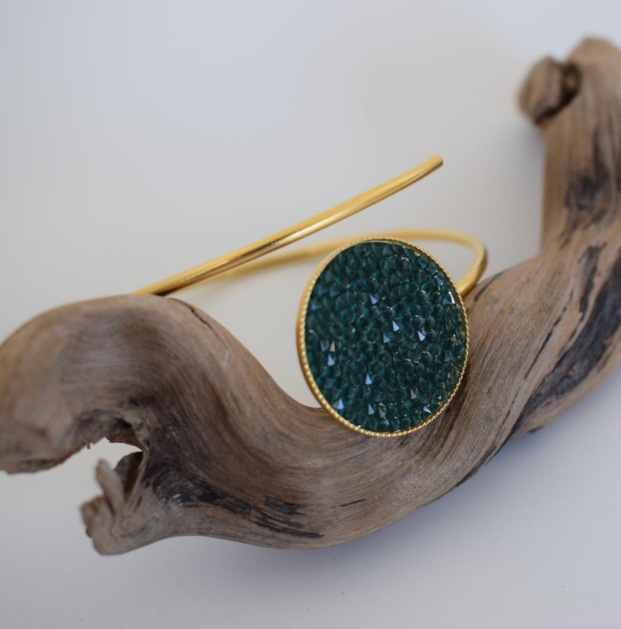 Galaxia 3 bracelet, handmade Greek hammered jewelry with Swarovski crystals, available in 18K gold or silver plated.