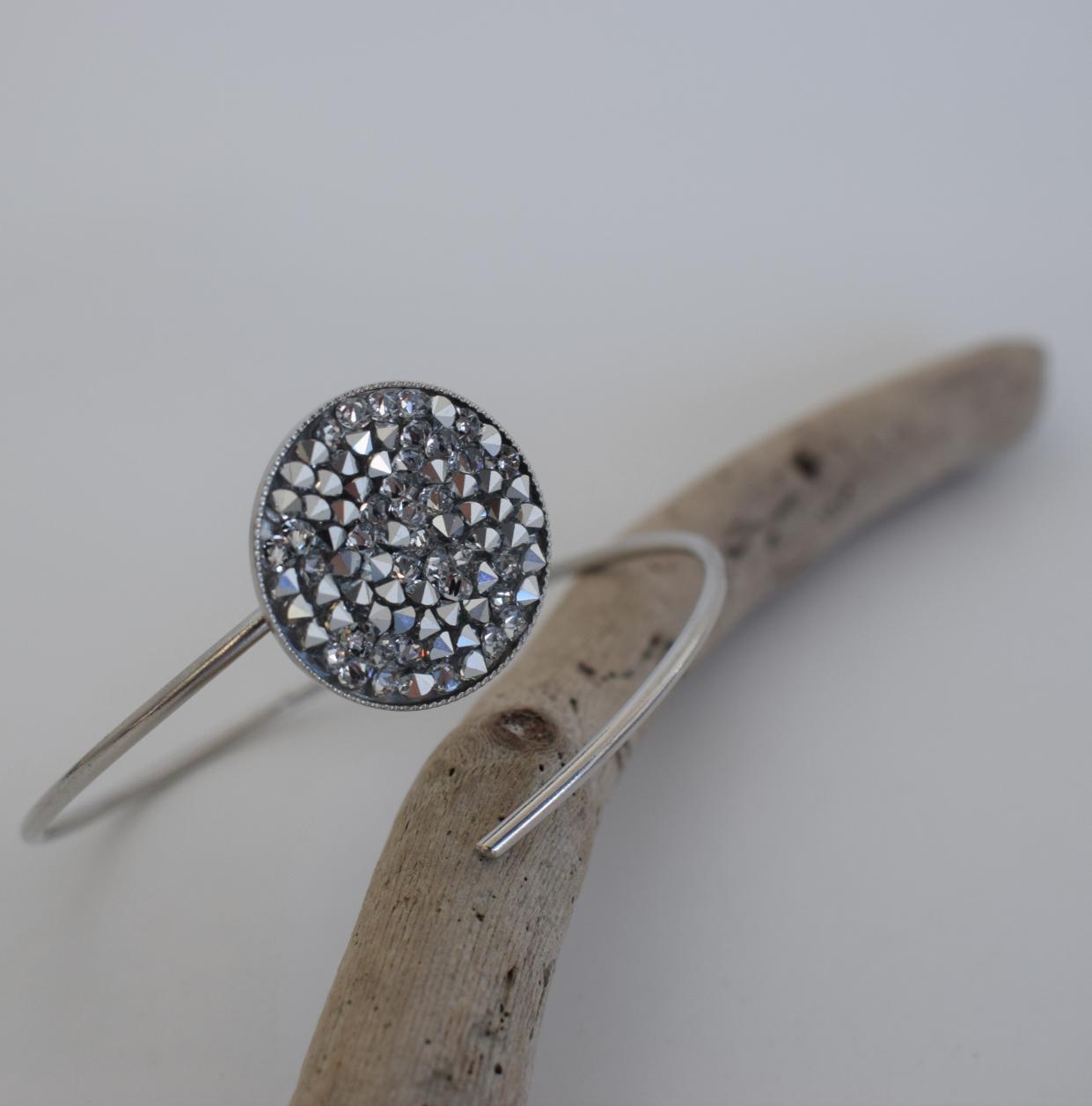 Galaxia 3 bracelet, handmade Greek hammered jewelry with Swarovski crystals, available in 18K gold or silver plated.