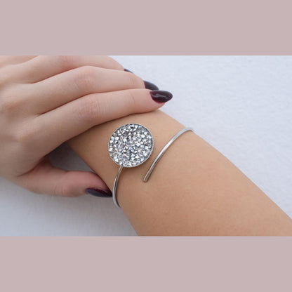 Galaxia 3 bracelet, handmade Greek hammered jewelry with crystals, available in 18K gold or silver plated.