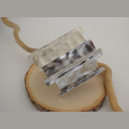 Handmade Mosaic bracelet, Greek hammered jewelry in 18K gold or silver plated with layered geometric sculptural panels.