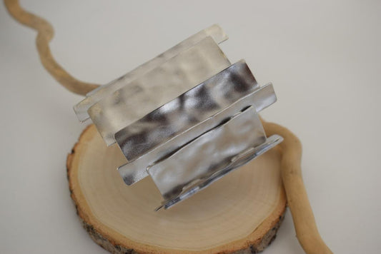 Handmade Mosaic bracelet, Greek hammered jewelry in 18K gold or silver plated with layered geometric sculptural panels.