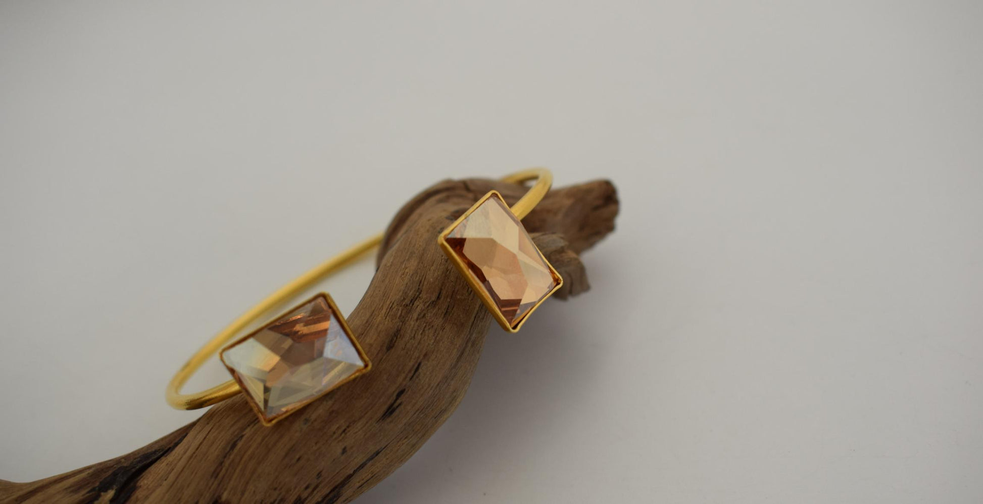 Handmade Ariadne bracelet, Greek hammered jewelry in 18K gold or silver plated with two geometric Swarovski crystals.