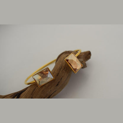Handmade Ariadne bracelet, Greek hammered jewelry in 18K gold or silver plated with two geometric  crystals.