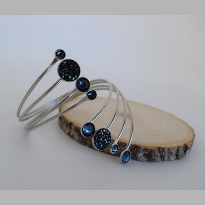 Handmade Seleni bracelet, Greek hammered jewelry in 18K gold or silver plated with multiple crystal elements.