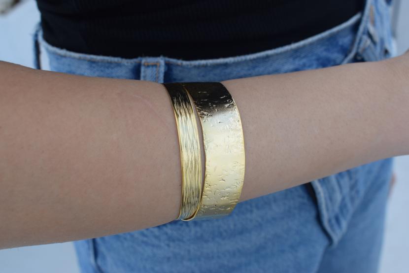 Calypso bracelet, handmade Greek hammered jewelry available in 18K gold and silver plated.