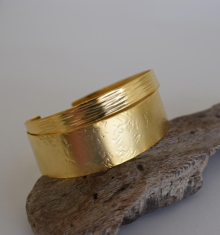 Calypso bracelet, handmade Greek hammered jewelry available in 18K gold and silver plated.