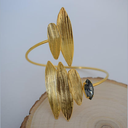 Myrtia bracelet, handmade Greek hammered jewelry with crystals, available in 18K gold and silver plated.