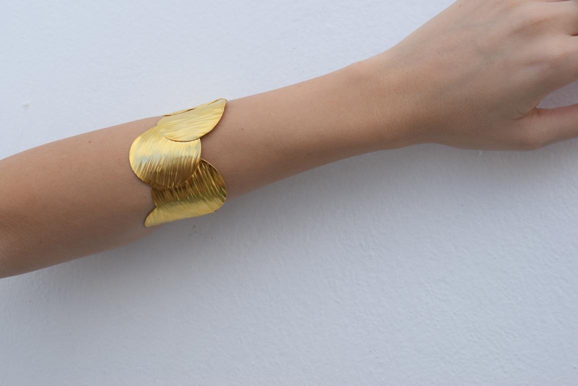 Krateras bracelet, handmade Greek hammered jewelry available in 18K gold and silver plated.