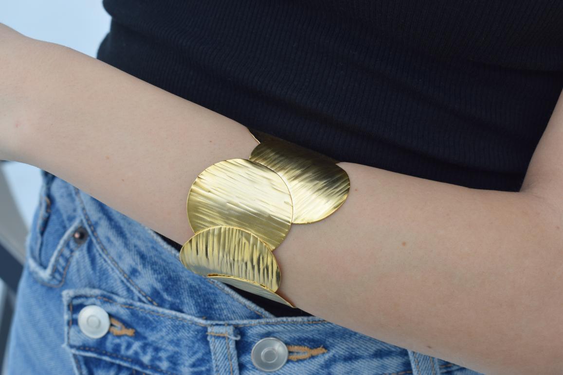 Krateras bracelet, handmade Greek hammered jewelry available in 18K gold and silver plated.