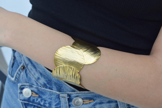 Krateras bracelet, handmade Greek hammered jewelry available in 18K gold and silver plated.