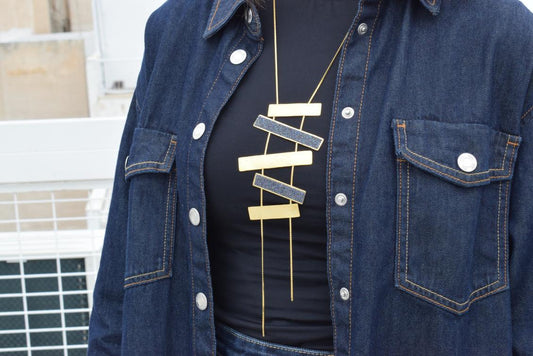 Ravdos necklace – Greek hammered jewelry available in 18K gold plated, 18K silver plated, and rose gold plated versions, adorned with striking black crystal inlays.