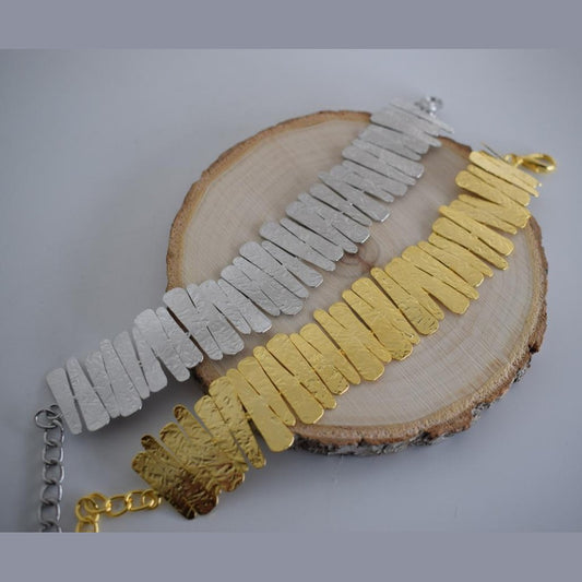 Apollon bracelet, handmade Greek hammered jewelry available in 18K gold and silver plated.