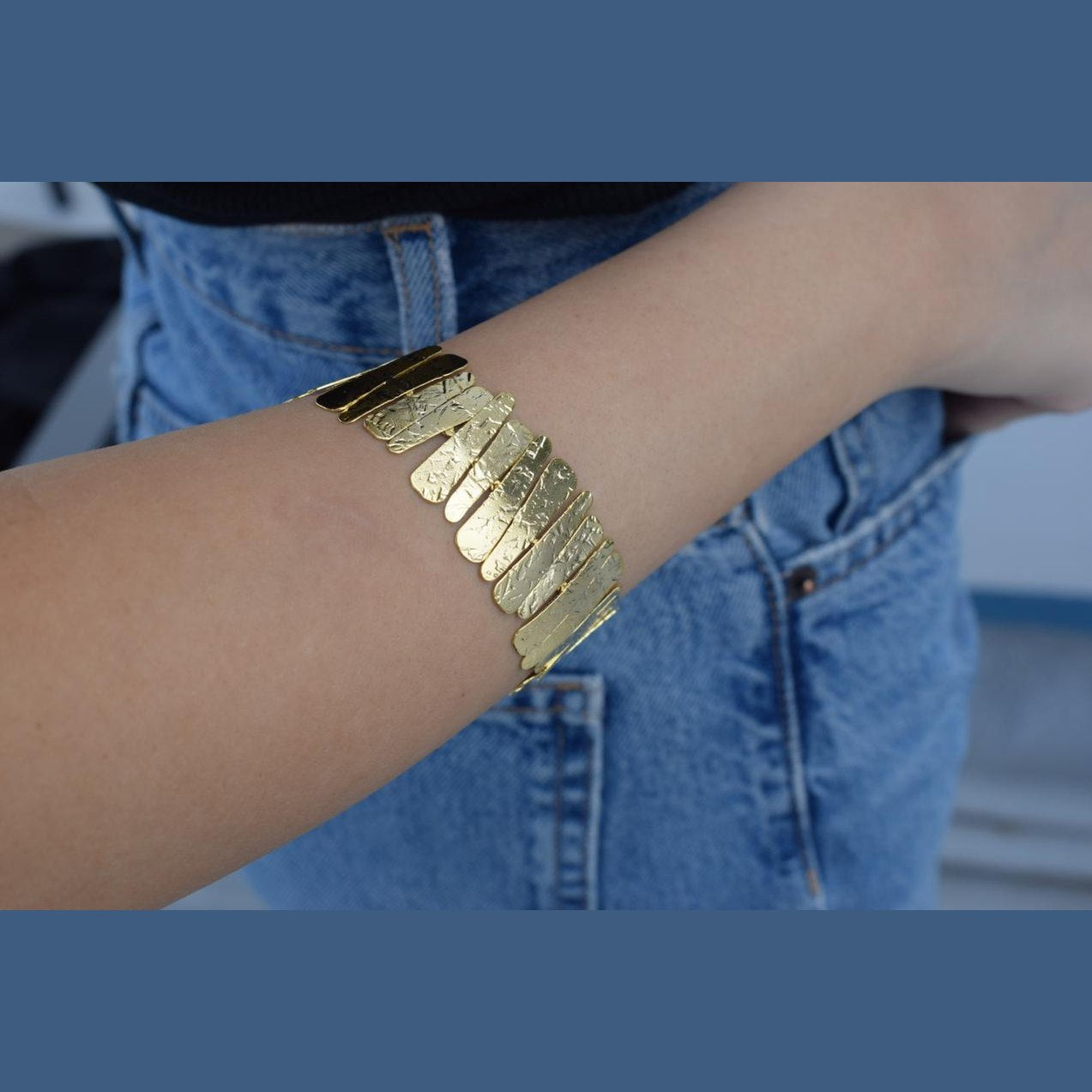 Apollon bracelet, handmade Greek hammered jewelry available in 18K gold and silver plated.