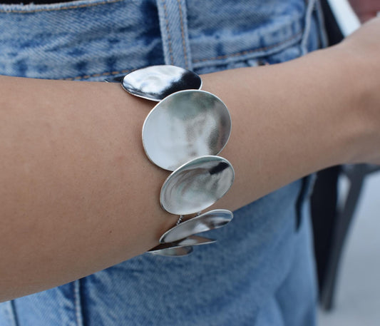 Selini bracelet, handmade Greek hammered jewelry available in 18K gold and silver plated.