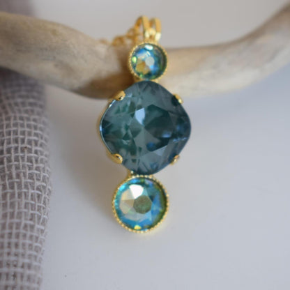 Orion necklace Greek hammered jewelry 18K gold plated with aqua and blue crystals inspired by constellation