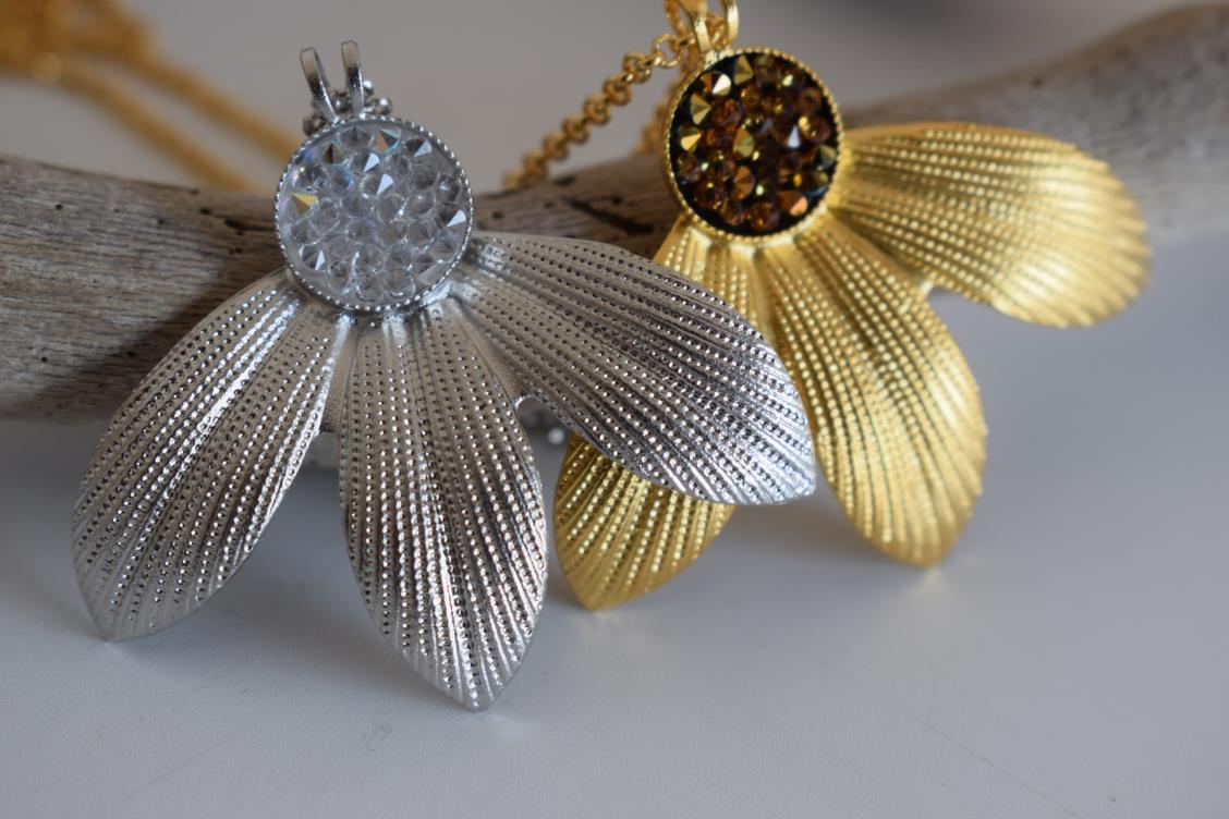Narkissos necklace with Swarovski – Greek hammered jewelry in 18K gold, silver, or rose gold plating