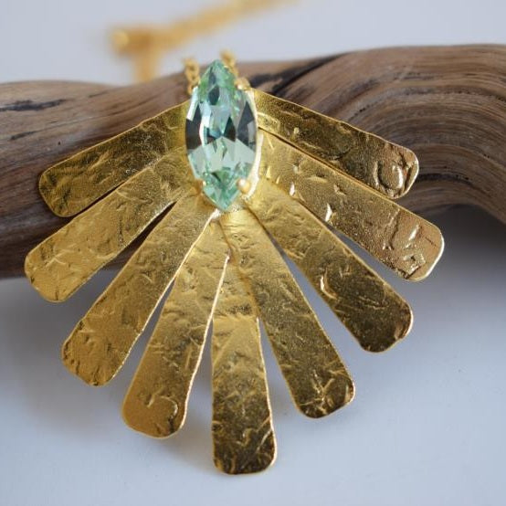 Hyacinth necklace with crystal – Greek hammered jewelry 18K gold or silver plated