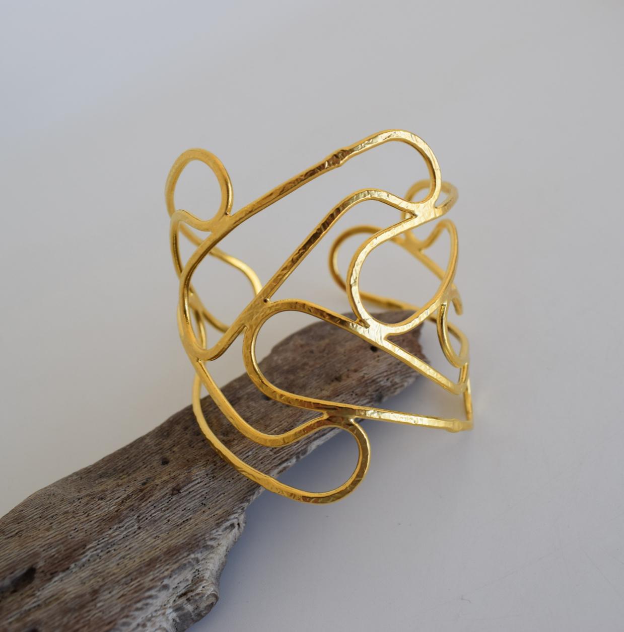 Ocean 2 bracelet, handmade Greek hammered jewelry, available in 18K gold or silver plated.