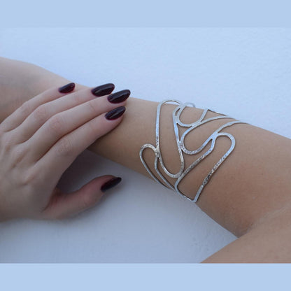 Ocean 2 bracelet, handmade Greek hammered jewelry, available in 18K gold or silver plated.