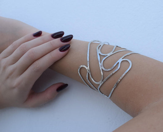 Ocean 2 bracelet, handmade Greek hammered jewelry, available in 18K gold or silver plated.