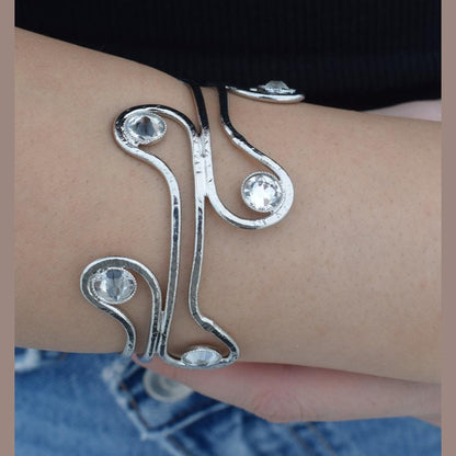 Epidavros Bracelet with crystals, handmade Greek hammered jewelry, available in 18K gold or silver plated.