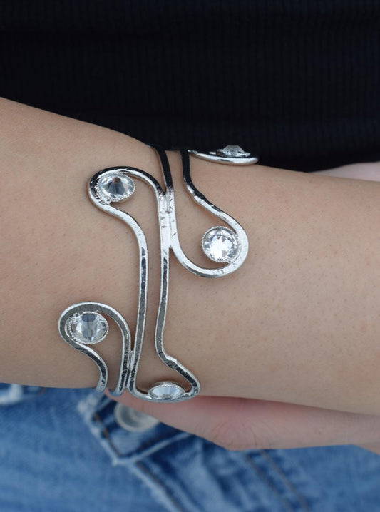 Epidavros Bracelet with crystals, handmade Greek hammered jewelry, available in 18K gold or silver plated.