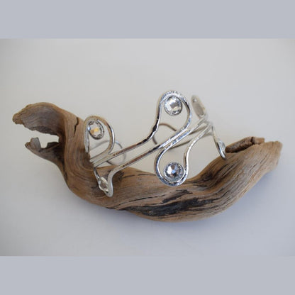 Epidavros Bracelet with crystals, handmade Greek hammered jewelry, available in 18K gold or silver plated.