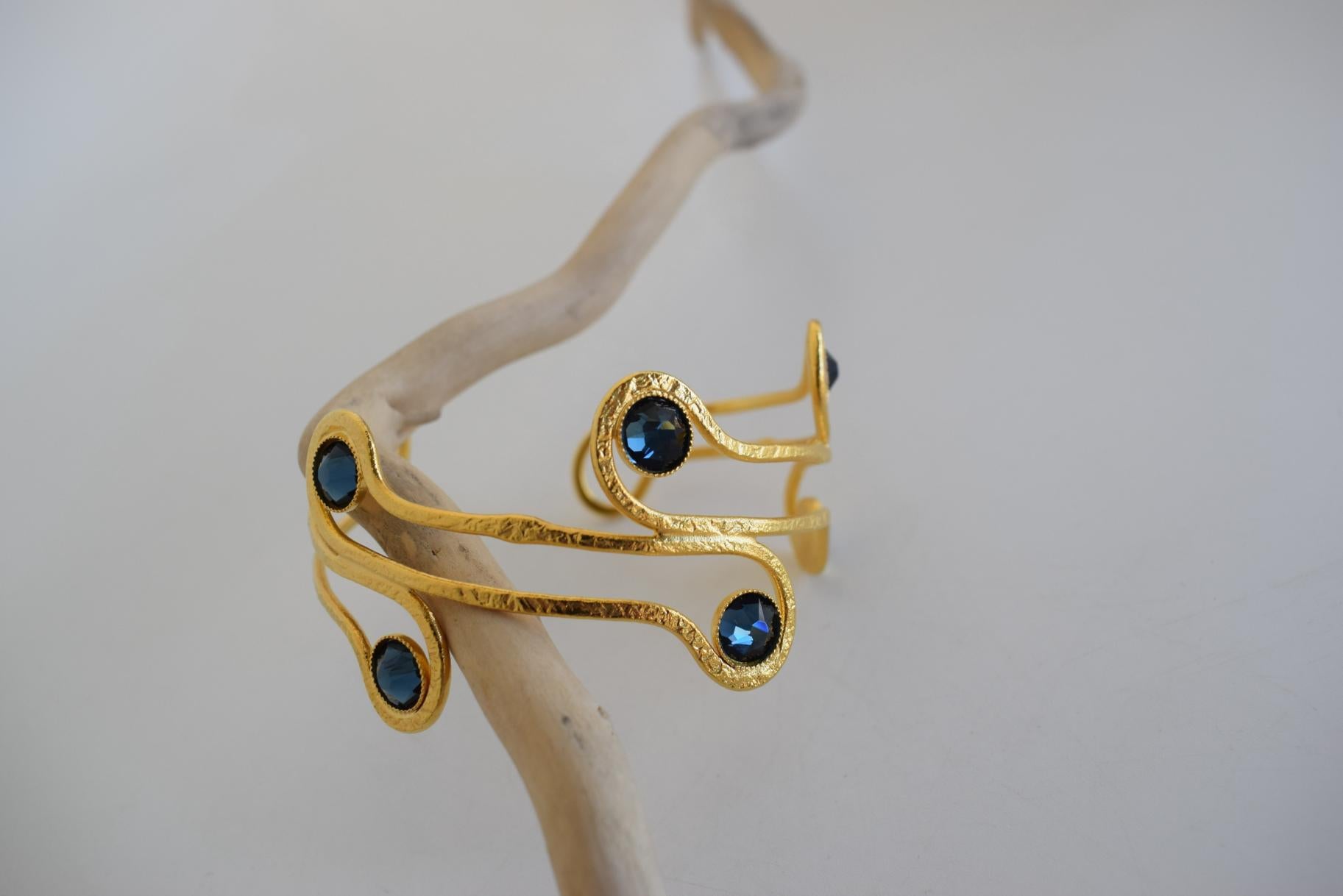 Epidavros Bracelet with Swarovski crystals, handmade Greek hammered jewelry, available in 18K gold or silver plated.